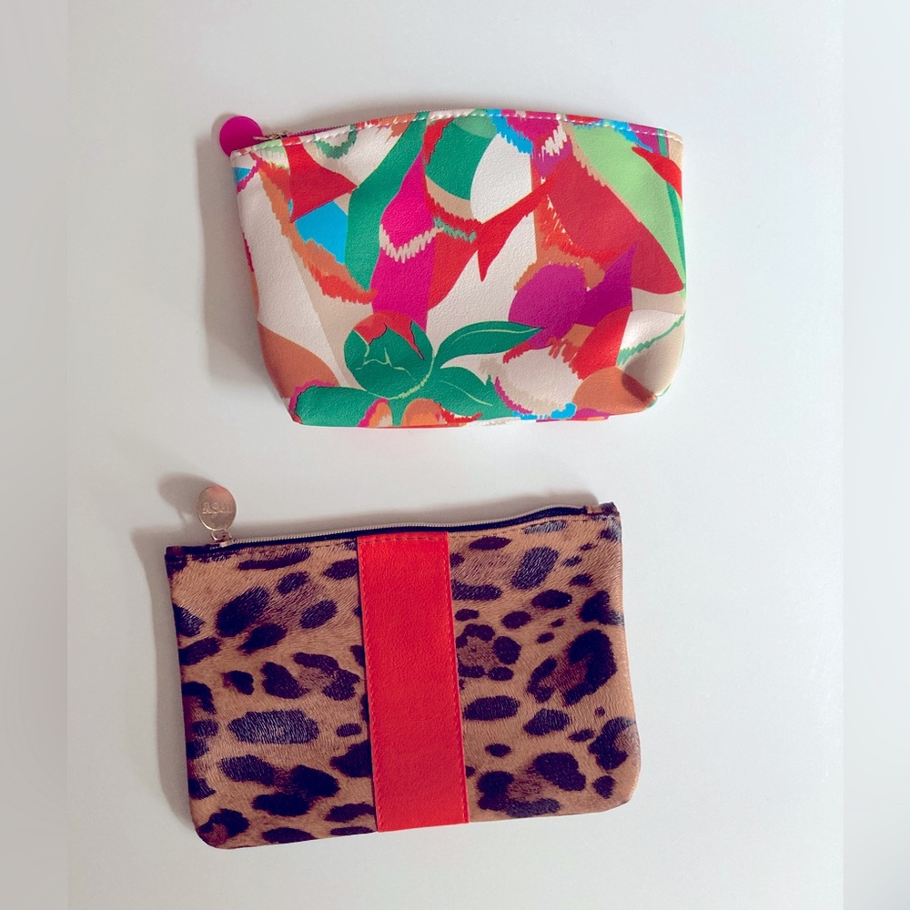 IPSY Set of 2 Make Up Bags - Leopard Print Cosmetic Bag - Tropical Travel Pouch